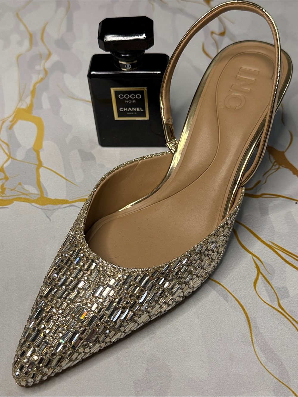 INC International Concepts Gold Beaded Slingback Flats